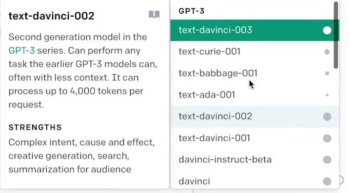OpenAI playground models GPT-3